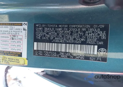 2010 Toyota Corolla Le from USA, damaged, VIN JTDBU4EE7A9097669